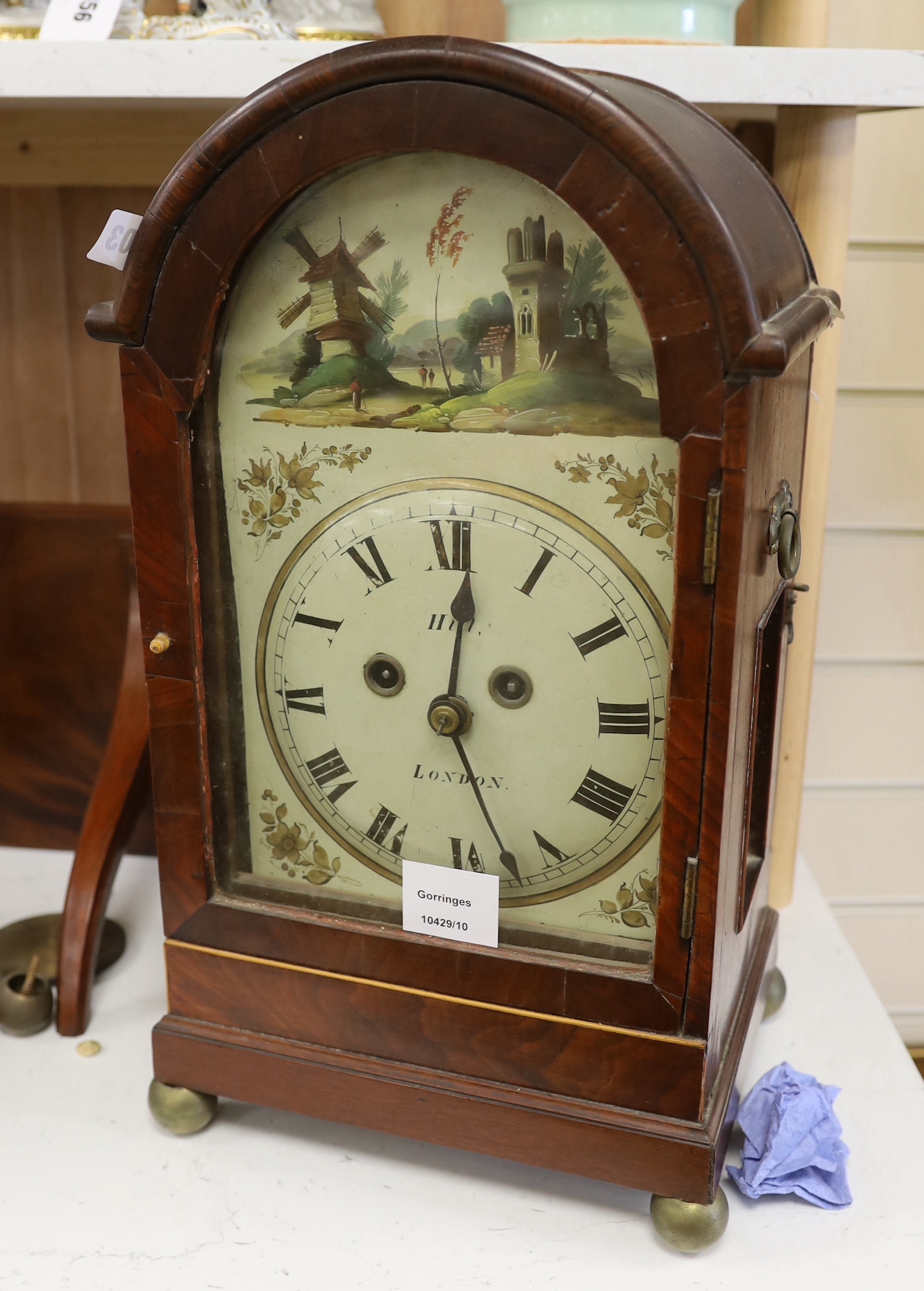 An early 19th century mahogany bracket clock, twin-fusee movement, associated case, and later bracket, dial marked 'Hill, London', 46cm